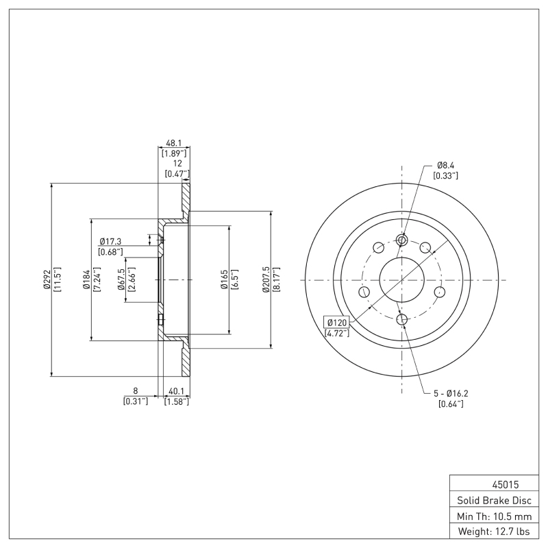 Buick LaCrosse Brake Rotor (1) - Rear - R1 Concepts - Plain - `11-`16